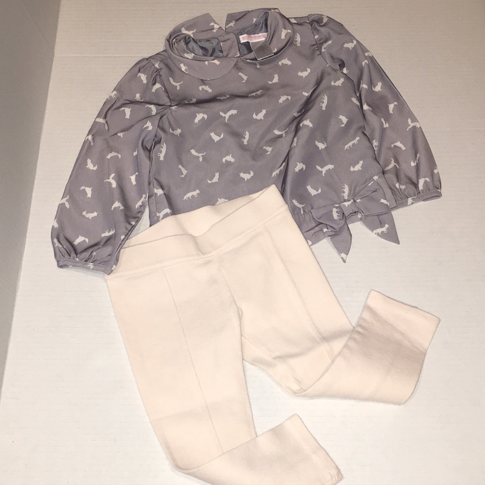 Janie And Jack Blouse And Leggings Bundle | Gray With Animal Print 2T
